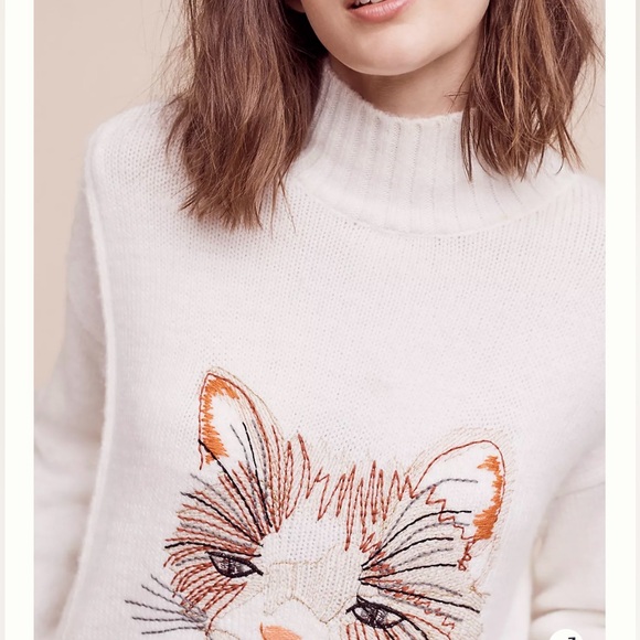 Anthropologie Moth Miaou Embroidered Cat Mockneck Sweater - Picture 2 of 10